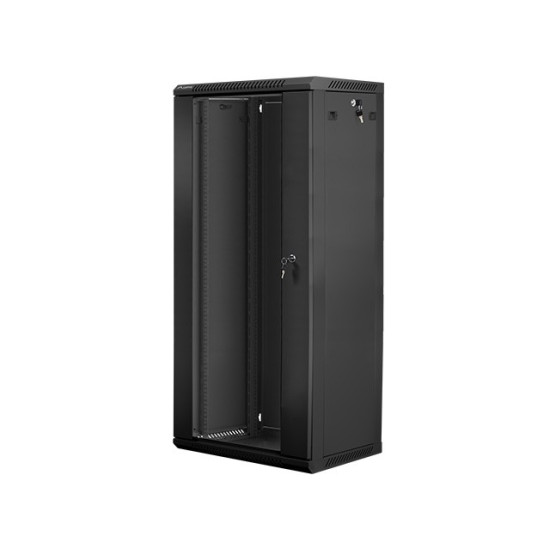 Szafa instalacyjna wisząca 19' 27U 600X450mm czarna (drzwi      szklane)