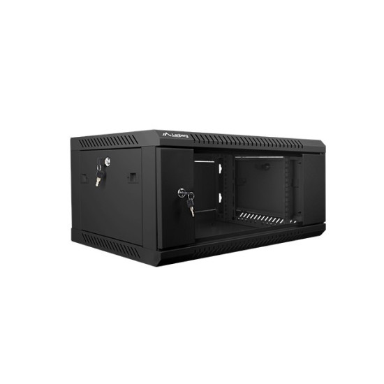 Szafa instalacyjna wisząca 19' 4U 600X450mm czarna (drzwi       szklane)