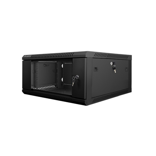 Szafa instalacyjna wisząca 19' 4U 600X600mm czarna (drzwi szklane)