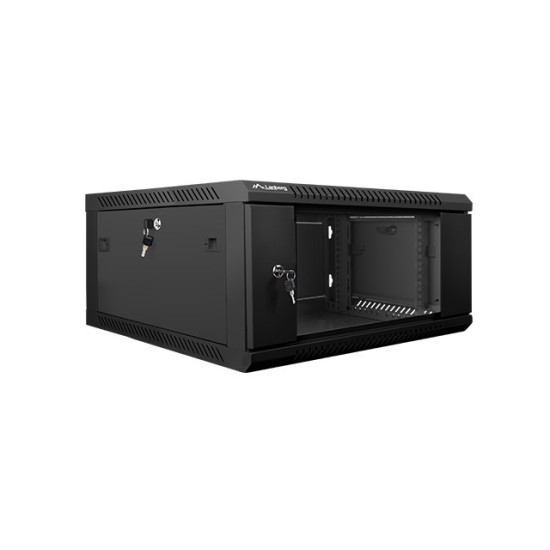 Szafa instalacyjna wisząca 19' 4U 600X600mm czarna (drzwi szklane)