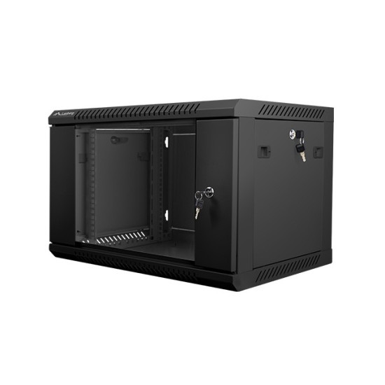 Szafa instalacyjna wisząca 19' 6U 600X450mm czarna (drzwi       szklane)