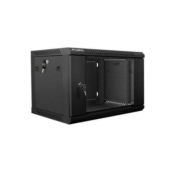 Szafa instalacyjna wisząca 19' 6U 600X450mm czarna (drzwi       szklane)