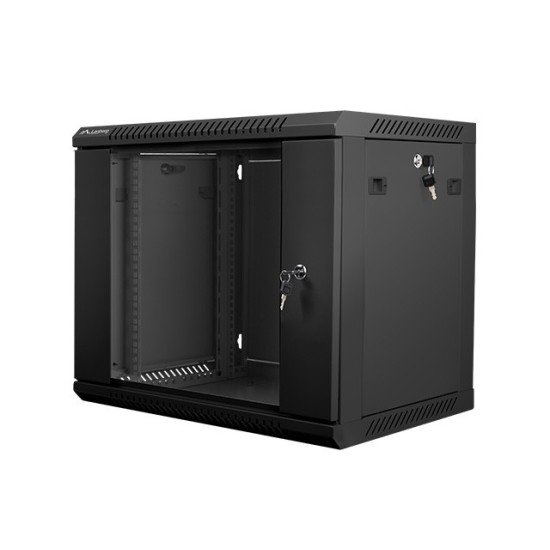 Szafa instalacyjna wisząca 19' 9U 600X450mm czarna (drzwi       szklane)