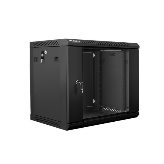Szafa instalacyjna wisząca 19' 9U 600X450mm czarna (drzwi       szklane)