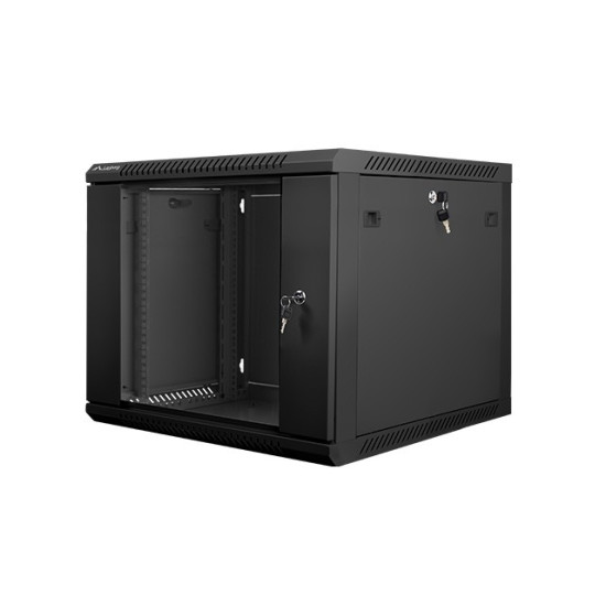 Szafa instalacyjna wisząca 19' 9U 600X600mm czarna (drzwi       szklane)