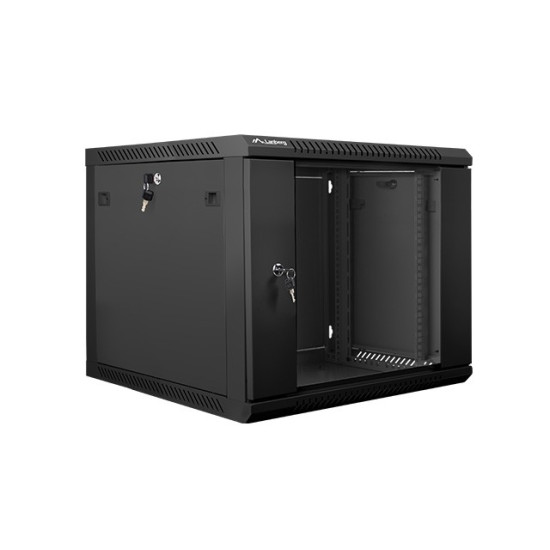 Szafa instalacyjna wisząca 19' 9U 600X600mm czarna (drzwi       szklane)