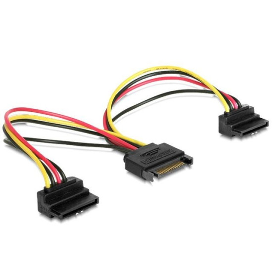 Kabel SATA zasilający (M)->2xSATA(F) kątowy 15cm 