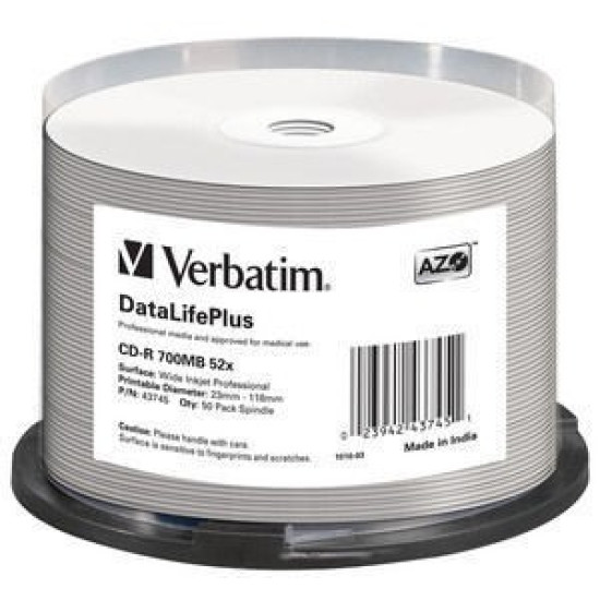 CD-R 52x 700MB 50P CB DL Printable Azo 43745 