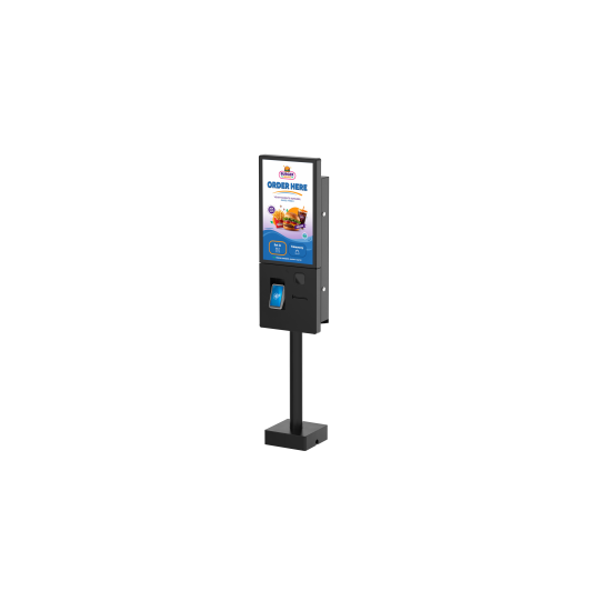 Single sided Microtouch QSR kiosk w/scanner. Black